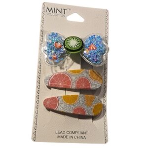 Kids Fruit Bow & Citrus Clip Set in Blue, Pink, Yellow